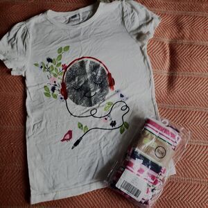 NWT Crazy 8 Outfit Short Sleeved Tee and Leggings Sz. 14 Music/Flowers/School